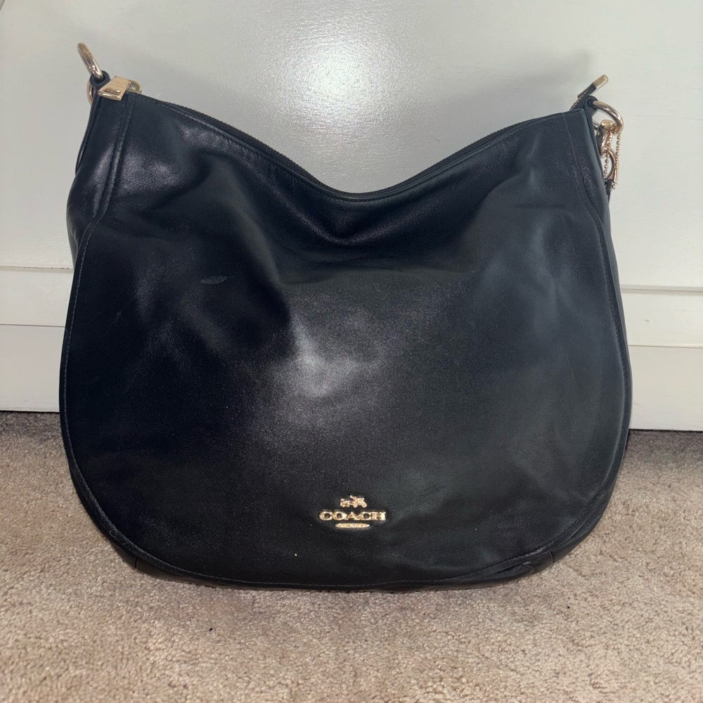 Coach Black Hobo Bag with Gold Accents